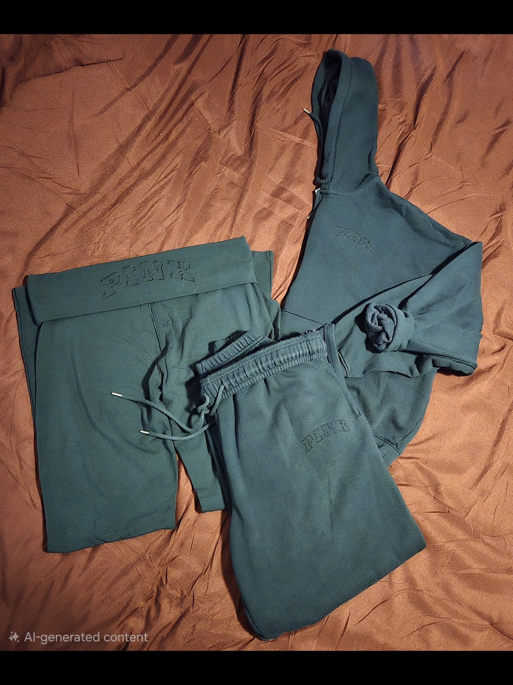 Buy 2 Get 1 Free! Pink Womens Forest Green Hoodie, Joggers & Legging Set